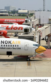 Bangkok, Thailand - March 24, 2020: Most of the flight of Nok Air,Thai Lion Air  and Thai Lion Air in don mueang international airport due to the COVID-19 outbreak. Their aircraft have been grounded.
