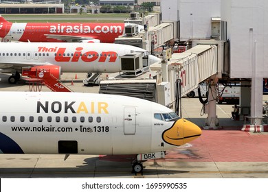 Bangkok, Thailand - March 24, 2020: Most of the flight of Nok Air,Thai Lion Air  and Thai Lion Air in don mueang international airport due to the COVID-19 outbreak. Their aircraft have been grounded.