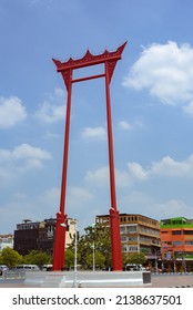 BANGKOK, THAILAND - MARCH 24, 2022 : Image Of The Giant Swing Or Sao Chingcha Is a Religious Structure And Landmark In Bangkok, Located in Front of Wat Suthat Phra Nakhon District Bangkok, Thailand