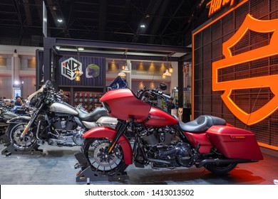 BANGKOK, THAILAND - March 26, 2019 : Harley Davidson motorcycle on display exhibition show at 40th Bangkok International Motor Show in Nonthaburi, Bangkok, Thailand