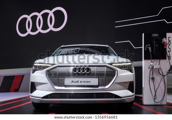 Bangkok,\
Thailand - March 26, 2019 : Audi e-tron GT electronic vehicle for\
save environment concept car on display in 40th Bangkok\
International Motor Show 2019 at\
Thailand