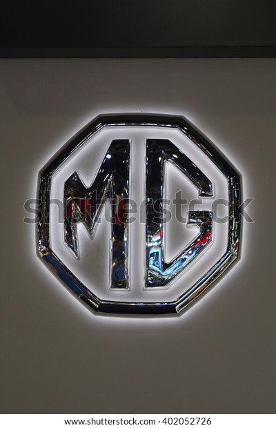 BANGKOK, THAILAND - MARCH 28,2016(Exhibition Public)\
:  MG Motor  sign , Pedal to the Metal in MG Motor  booth   at THE\
37th BANGKOK INTERNATIONAL MOTOR SHOW , 23 March 2016 - 03 April\
2016