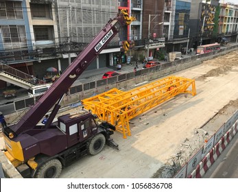 BANGKOK, THAILAND - MARCH 29, 2018: Road construction on March 29, 2018 at Phatthanakan Road in Bangkok Thailand.