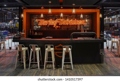 Bangkok, Thailand - March 29, 2019 : Decoration booth of Harley-Davidson motorcycle for display in 40th Bangkok International Motor Show 2019 Thailand