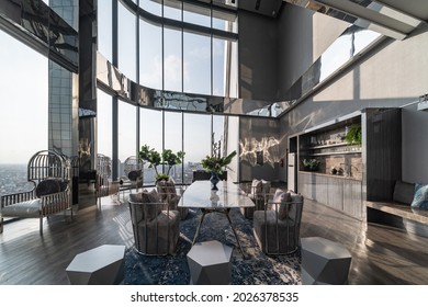 BANGKOK, THAILAND - March 5 : Modern sky lounge and Co-Working Space on roof top. on March 5, 2021 in Bangkok, Thailand.