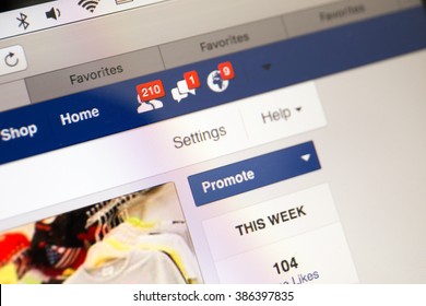 BANGKOK, THAILAND - March 6: Facebook Business Page Closeup With Notifications Of New Customers Like, New Messages, In Bangkok, Thailand, On May 6, 2016.