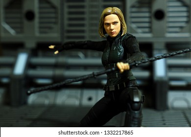 Bangkok, Thailand - March 7,2019: A Setting Of Black Widow Action Figure From  Marvel Comic.