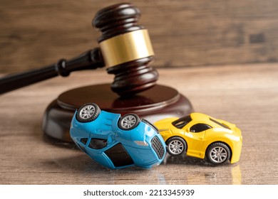 Bangkok, Thailand - May 01, 2022 Hammer Gavel Judge With Car Vehicle Accident, Insurance Coverage Claim Lawsuit Court Case.