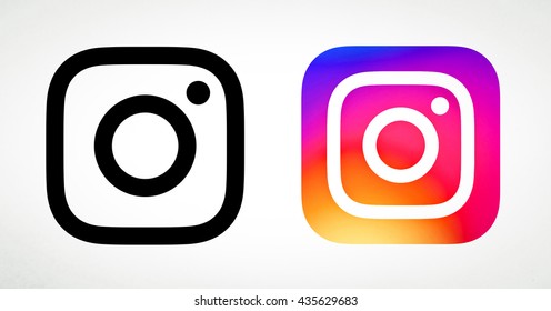 BANGKOK, THAILAND - May 14, 2016 - New Instagram logo 2016 camera icon symbolic with colorful new design, Printed on white paper. Instagram is a popular social networking for sharing photos and videos