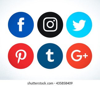 Bangkok, Thailand - May 15 , 2016 - Set Of Popular Social Media Icons Facebook, Instagram,Twitter, Pinterest, Tumblr, Google Plus Printed On Paper. For Your Icon Social Media Project Design.