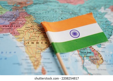 Bangkok, Thailand - May 15, 2022 India Flag On World Map.