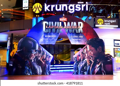 Bangkok, Thailand - May 2, 2016:  Beautiful Standee Of Captain America: Civil War Display At Siam Paragon Shopping Center