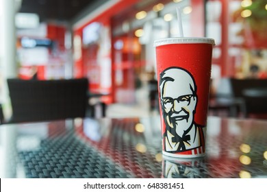 BANGKOK ,THAILAND- May 20 ,2017: KFC's cold drink in front of Kentacky Fried chicken restaurant 