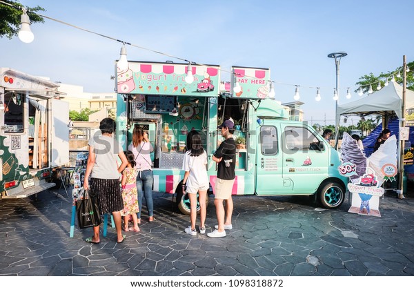 Bangkok Thailand May 2018 Food Truck Parks Outdoor Stock Image