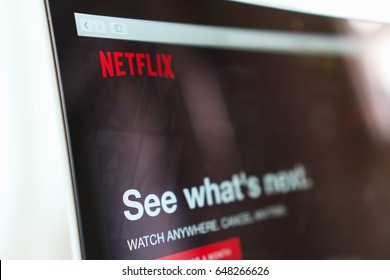 BANGKOK ,THAILAND - May 28, 2017 : Close up Netflix app icon on Laptop screen. Netflix is an international leading subscription service for watching TV episodes and movies.