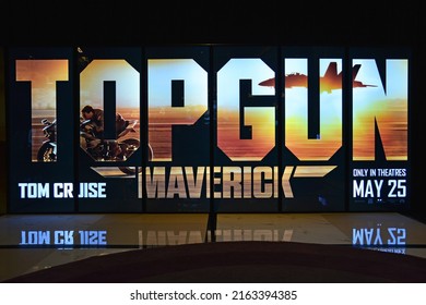 Bangkok, Thailand - May 28, 2022: Standee Of The Movie Top Gun Maverick Stars By Tom Cruise As Captain Pete 