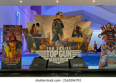 Bangkok, Thailand - May 28, 2022: Standee Of The Movie Top Gun Maverick Stars By Tom Cruise As Captain Pete 