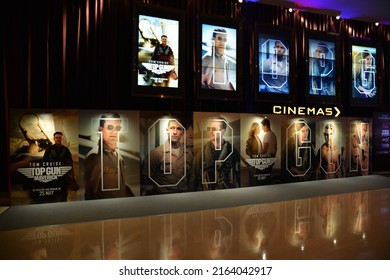 Bangkok, Thailand - May 28, 2022: Standee Of The Movie Top Gun Maverick Stars By Tom Cruise As Captain Pete 