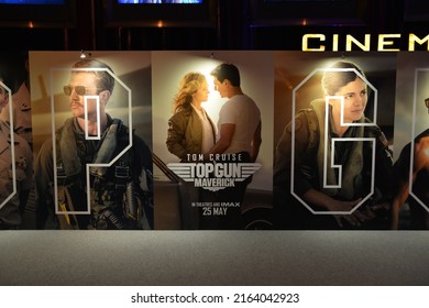 Bangkok, Thailand - May 28, 2022: Standee Of The Movie Top Gun Maverick Stars By Tom Cruise As Captain Pete 