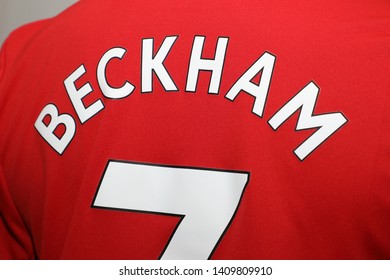 BANGKOK, THAILAND - MAY 28: The Name Of David Beckham On Manchester United Football Jersey On May 28,2018