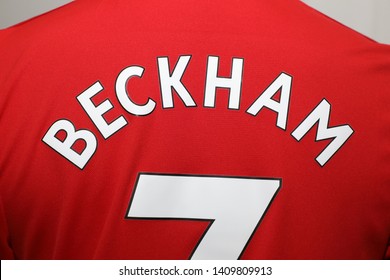 BANGKOK, THAILAND - MAY 28: The Name Of David Beckham On Manchester United Football Jersey On May 28,2018