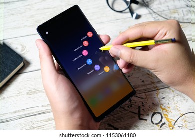 BANGKOK THAILAND : The New Galaxy Samsung Galaxy Note 9 on August 10 ,2018 bangkok ,thailand