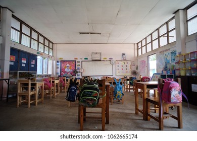 Bangkok, Thailand, November 10, 2017: Interior Of Classroom Lunch Break In Local Thai School.