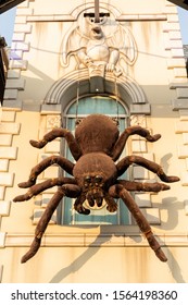 BANGKOK THAILAND - NOVEMBER 11, 2019 : New Player In The Theme Park In Asiatique Bangkok, Named MYSTERY MANSION, A World-class Player, It Is A Haunted House With Scary Spider Dolls For Tourists Enjoy