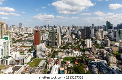 Bangkok, Thailand - NOVEMBER 17, 2021:The City Scape Of Nana And Asoke Area. Accommodations, Office Building, Condominiums And Hotels In Business Disctrict Around Sukhumvit Road