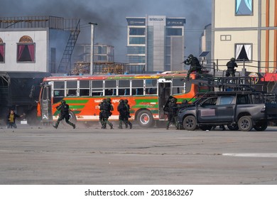 Bangkok, Thailand - November 18, 2019 : Demonstration Showcase The Capability Of The Royal Thai Armed Forces And Disaster Relief Agency At Defense And Security 2019 Impact Exhibition Center Thailand.