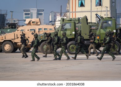 Bangkok, Thailand - November 18, 2019 : Demonstration Showcase The Capability Of The Royal Thai Armed Forces And Disaster Relief Agency At Defense And Security 2019 Impact Exhibition Center Thailand.