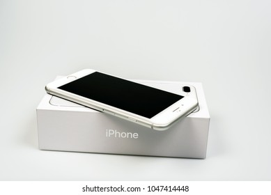 Bangkok, Thailand - November 19, 2017:Brand new generation of Apple iPhone 8 plus with box isolate on white background. iPhone is most popular of smartphone in the world.