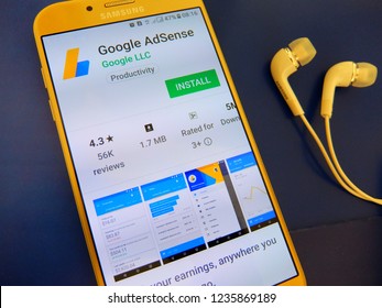 Bangkok, Thailand. November 19, 2018 - Google Adsense Application On Smartphone Screen.  