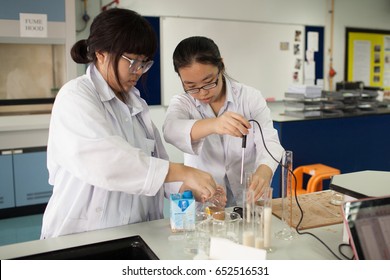 Bangkok, Thailand - November 22, 2012 : In a college in Bangkok, students study chemistry and science in the university's laboratory