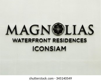 BANGKOK, THAILAND - NOVEMBER 28 2015: Magnolias logo on November 28, 2015, Bangkok, Thailand. Magnolias waterfront residences is expected to open in 2017.