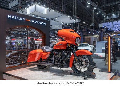 Bangkok, Thailand – November 28, 2019 : Harley- Davidson Street Glide motorcycle classic chopper bike vintage retro style on display in Motor Expo 36th 2019 at Impact Exhibition Center Thailand