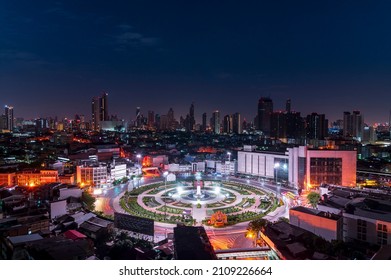 Bangkok, Thailand - November 28,  2020 : cityscape of Bangkok city skyline with night light background, Bangkok city is modern metropolis of Thailand and favorite of tourists