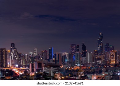 Bangkok, Thailand - November 28,  2020 : cityscape of Bangkok city skyline with night light background, Bangkok city is modern metropolis of Thailand and favorite of tourists