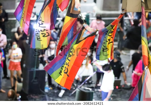 Bangkok, THAILAND - November 28, 2021: Feminists\
liberate organizes the marriage equality events to symbolize the\
equality of LGBTQ people and start accepting signatures to amend\
the Section 1448.