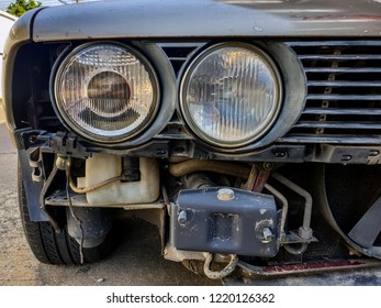 Bangkok / Thailand - November 4, 2018: Old car without front bumper., Rust stains on old car. - Shutterstock ID 1220126362