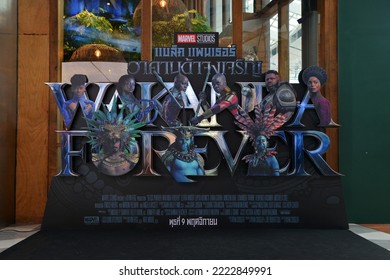 Bangkok, Thailand – November 5, 2022: Standee Of A Marvel Superhero Movie Black Panther 2 Wakanda Forever Display At The Theater.