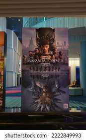 Bangkok, Thailand – November 5, 2022: Standee Of A Marvel Superhero Movie Black Panther 2 Wakanda Forever Display At The Theater.