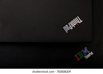 BANGKOK, THAILAND - OCTOBER 01, 2017: The Lenovo ThinkPad Laptop Is On The Old One Made By IBM.