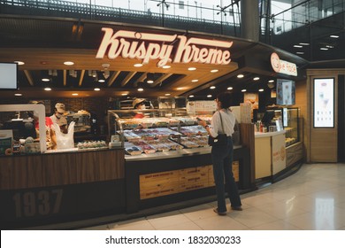 Bangkok, Thailand - October 10, 2020 : Exterior View Of Krispy Kreme Doughnut Shop At Suvarnabhumi Airport Thailand