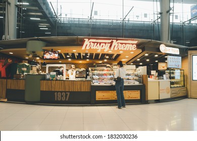 Bangkok, Thailand - October 10, 2020 : Exterior View Of Krispy Kreme Doughnut Shop At Suvarnabhumi Airport Thailand