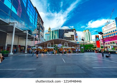 BANGKOK, THAILAND - October 14, 2018 : Front View Modern Building And Skyscraper At Central World, Is A Shopping Plaza And Economic Center In Bangkok, Thailand 2018

