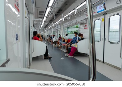 Bangkok, Thailand - October 18, 2021 - Interior Of SRT Dark Red Line Train.