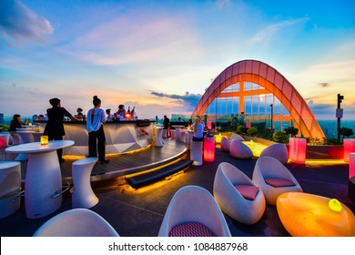 BANGKOK - THAILAND OCTOBER 22, 2017 : Twilight view from CRU Champagne Bar at Centara Grand at Central World, overlooking a magnificent cityscape of Bangkok.
