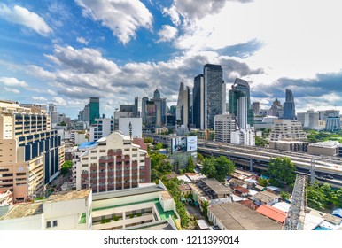 Bangkok, Thailand - October 24, 2018 : City scape and traffic of express way ,nana town ,accommodations, office building, condominiums hospital, hotels in business area sukhumvit rd, soi 1in afternoon