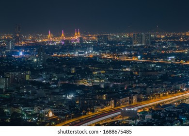 Bangkok, Thailand - October 26, 2019: View of Bhumibol bridge that known as the Industrial Ring Road Bridge.The bridge crosses the Chao Phraya River.